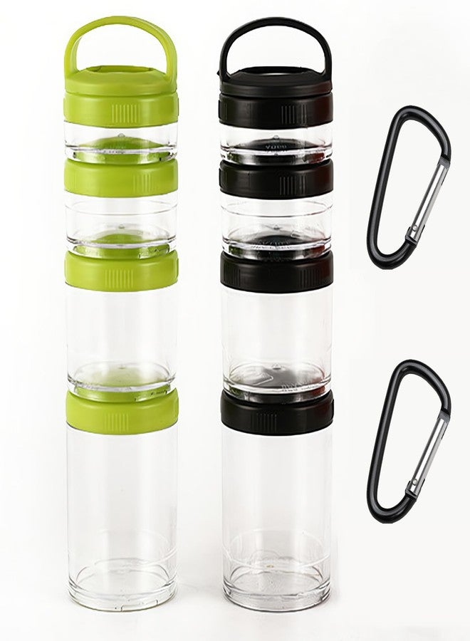 Manwetye 2PCS Stackable Snack Container and Protein Powder Shaker Cup, Portable Keychain with Twist Lock System, Leak-proof for School, Travel, Workout Fitness (Black, Green) Small size - Image 1